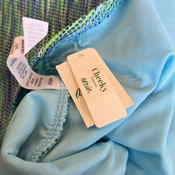 AERIE Blue and Green Cheeky One Piece Shoulder Tie Bathing Suit | XL - Picture 7 of 10